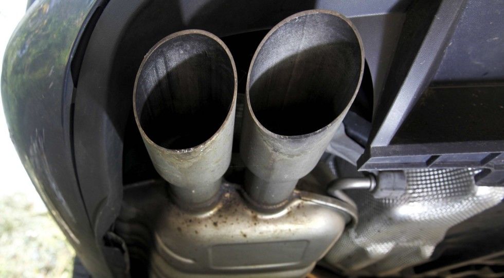 The exhaust system of a Volkswagen Passat TDI diesel car is seen in Esquibien, France, September...